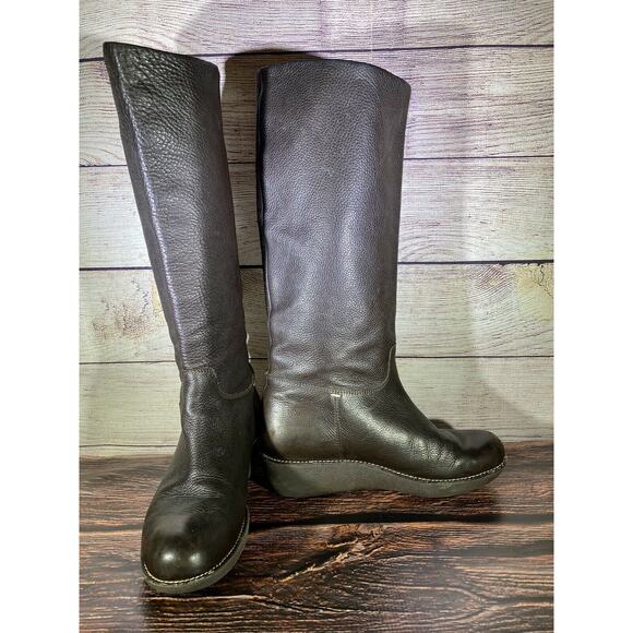Daniblack Brown Calf-Length Pull On Wedge Heel Boots, Sz 7.5M - Picture 4 of 10